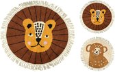 Vloerkleed leeuwenkop met franjes - Getuft katoen - Rond - Dia 90 cm