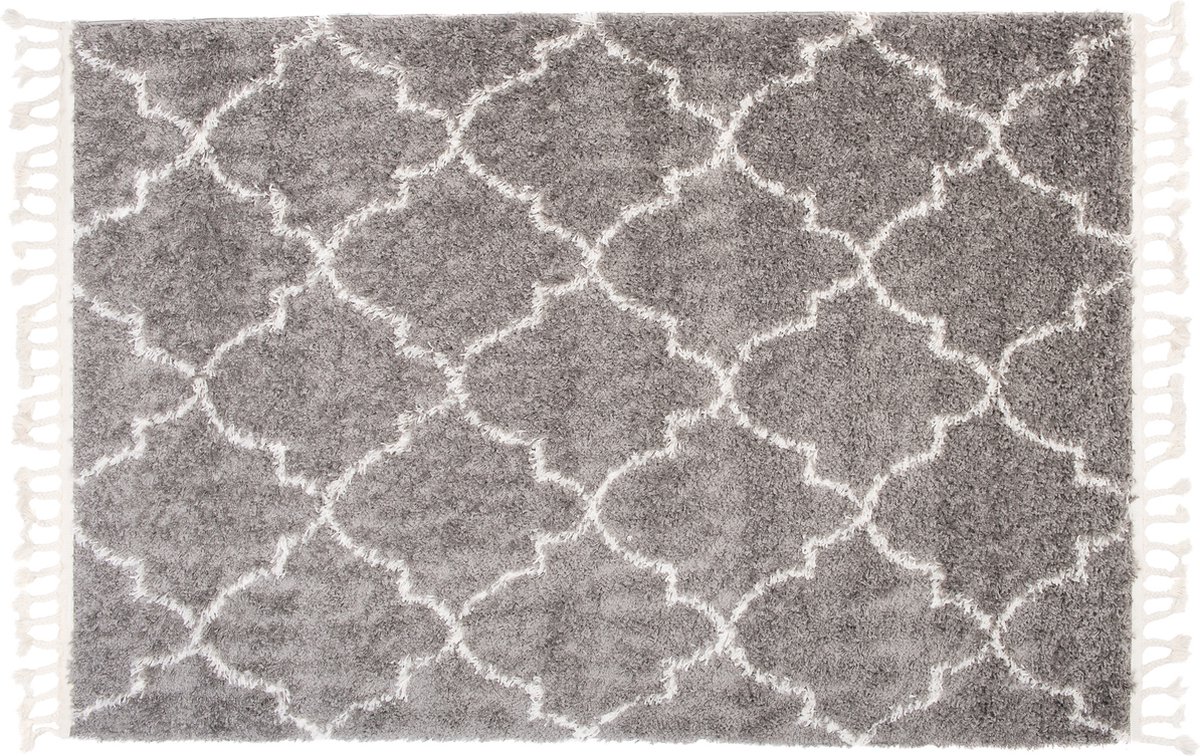 Tapiso Boho Tapis Salon Chambre Gris Foncé High Pile Marocain