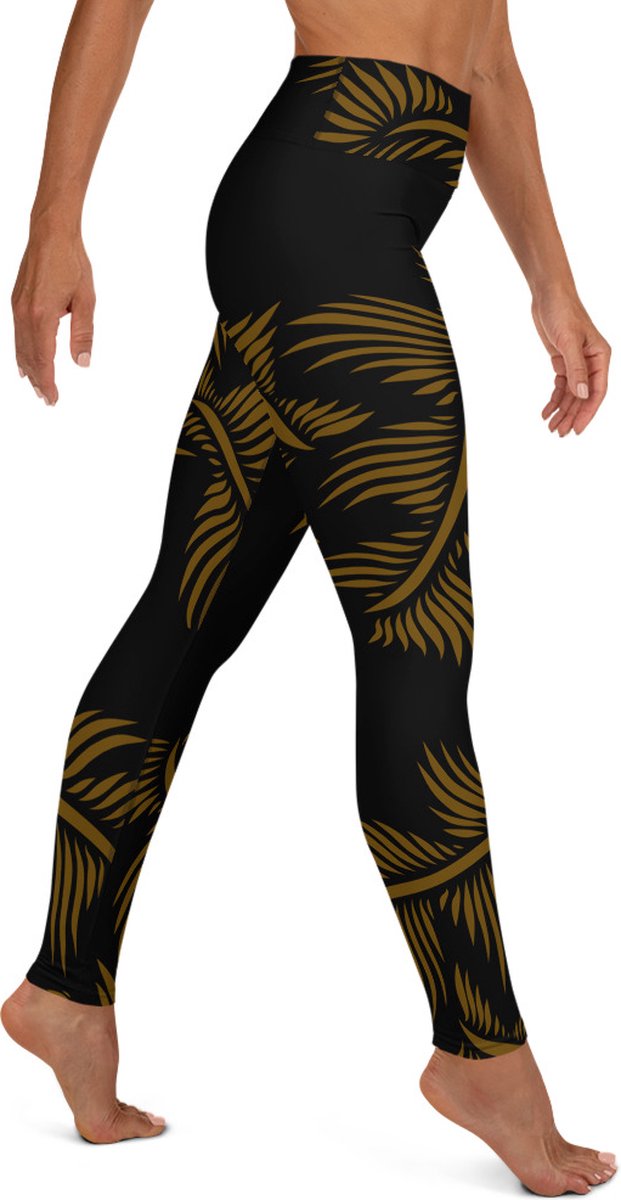 Sportlegging - design Lines 4 Peace - High Waist - Dry Fit - High Performance - 4way stretch- unieke print - UPF 50+ - Hardloop - Yoga - Fitness - Dans - Pilates - Training - sportbroek - zwart hazelnoot bruin - maat L