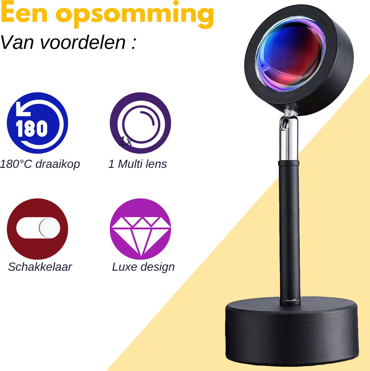 Sunset lamp - Tafellamp - Nachtlampje Kinderen - Nachtlamp - Projector - Tiktok - Sfeerverlichting – foto 5