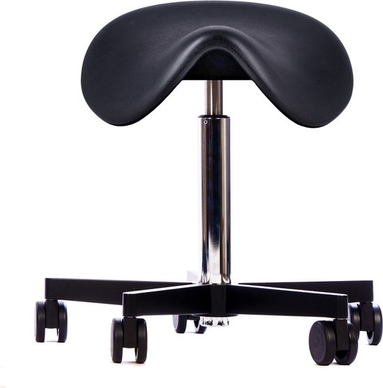 OKAPI® Aero PU zadelkruk kappersfiets zwart met normaal zadel en met gasveer werkstoel kapperskruk