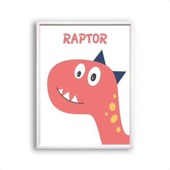 Poster Getekende dinosaurus raptor / velociraptor / Dinosaurus / Baby - Kinderkamer  / Dieren Poster / Babykamer - Kinderposter 30x21cm
