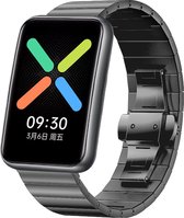 Stalen Smartwatch bandje - Geschikt voor Oppo Watch Free metalen bandje - zwart - Strap-it Horlogeband / Polsband / Armband - Watch Free