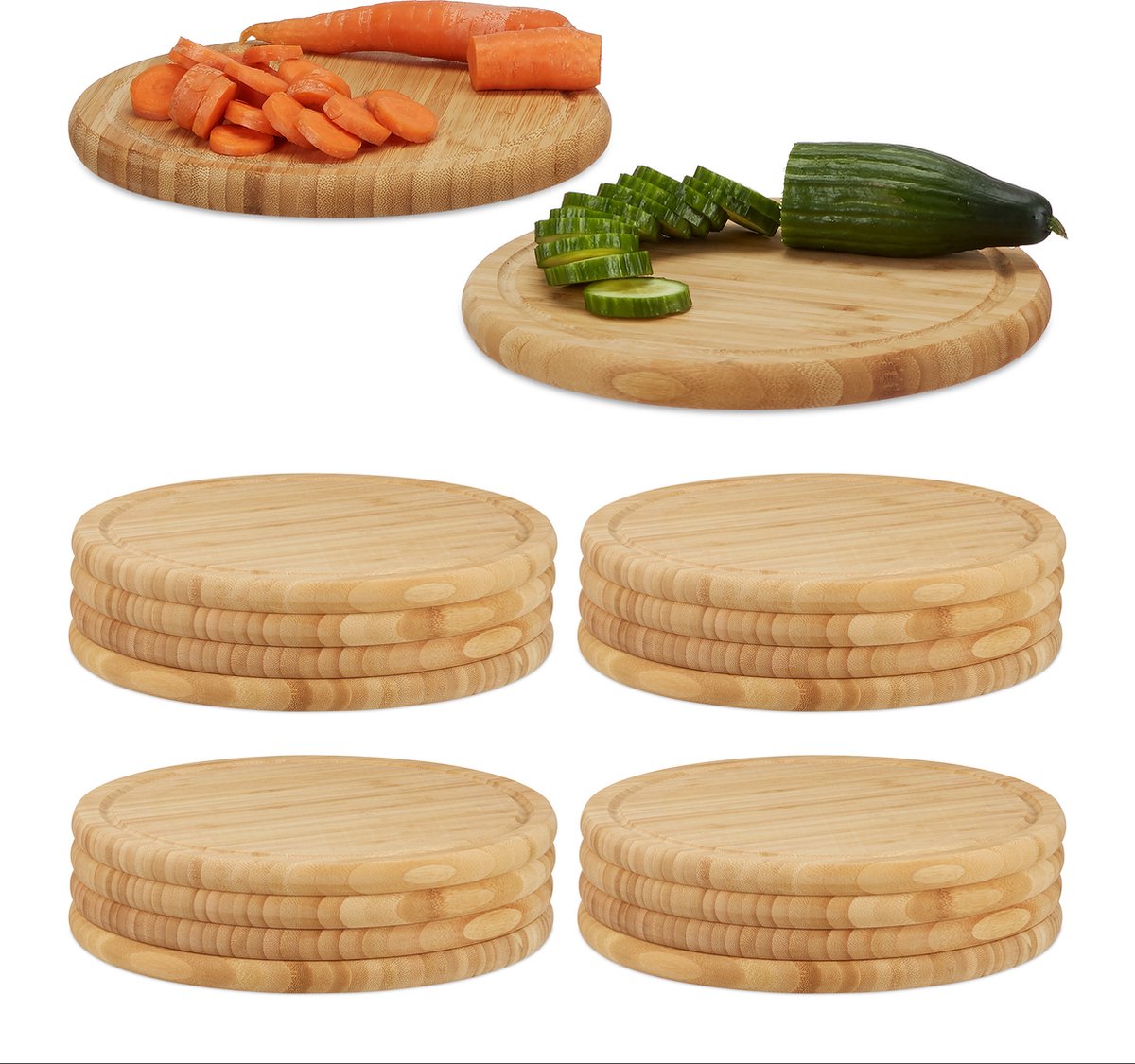 18x ontbijtplank - 30 cm diameter- snijplank bamboe serveerplank - keukenplank