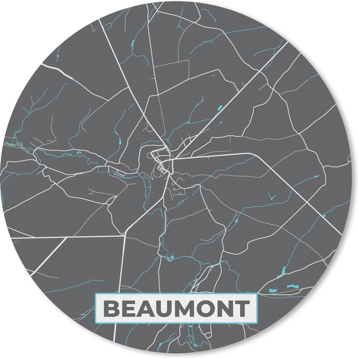 Muismat rond 40x40 cm - Mousepad Plattegrond – Beaumont – Blauw – Stadskaart - Kaart - Ronde muismatten - Stadskaart