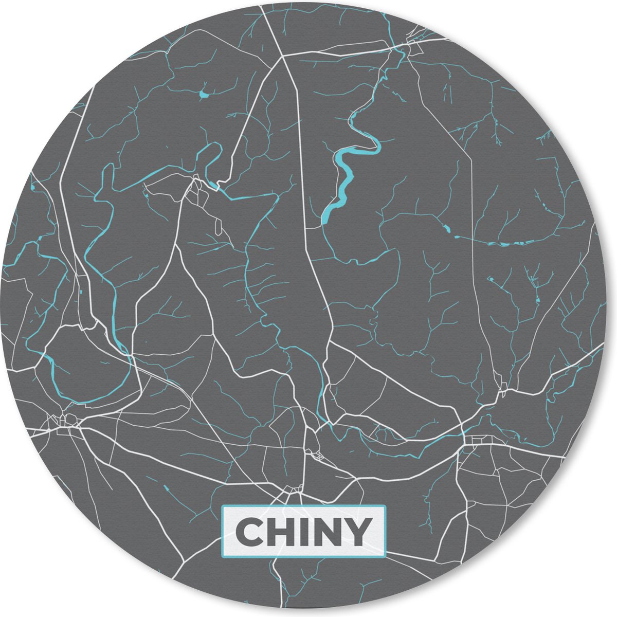 Muismat rond 20x20 cm - Mousepad Plattegrond – Chiny – Blauw – Stadskaart - Kaart - Ronde muismatten - Stadskaart