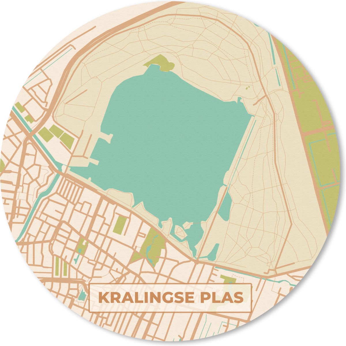 Muismat rond 30x30 cm - Mousepad Vintage - Kralingse Plas - Plattegrond - Kaart - Stadskaart - Ronde muismatten - Stadskaart