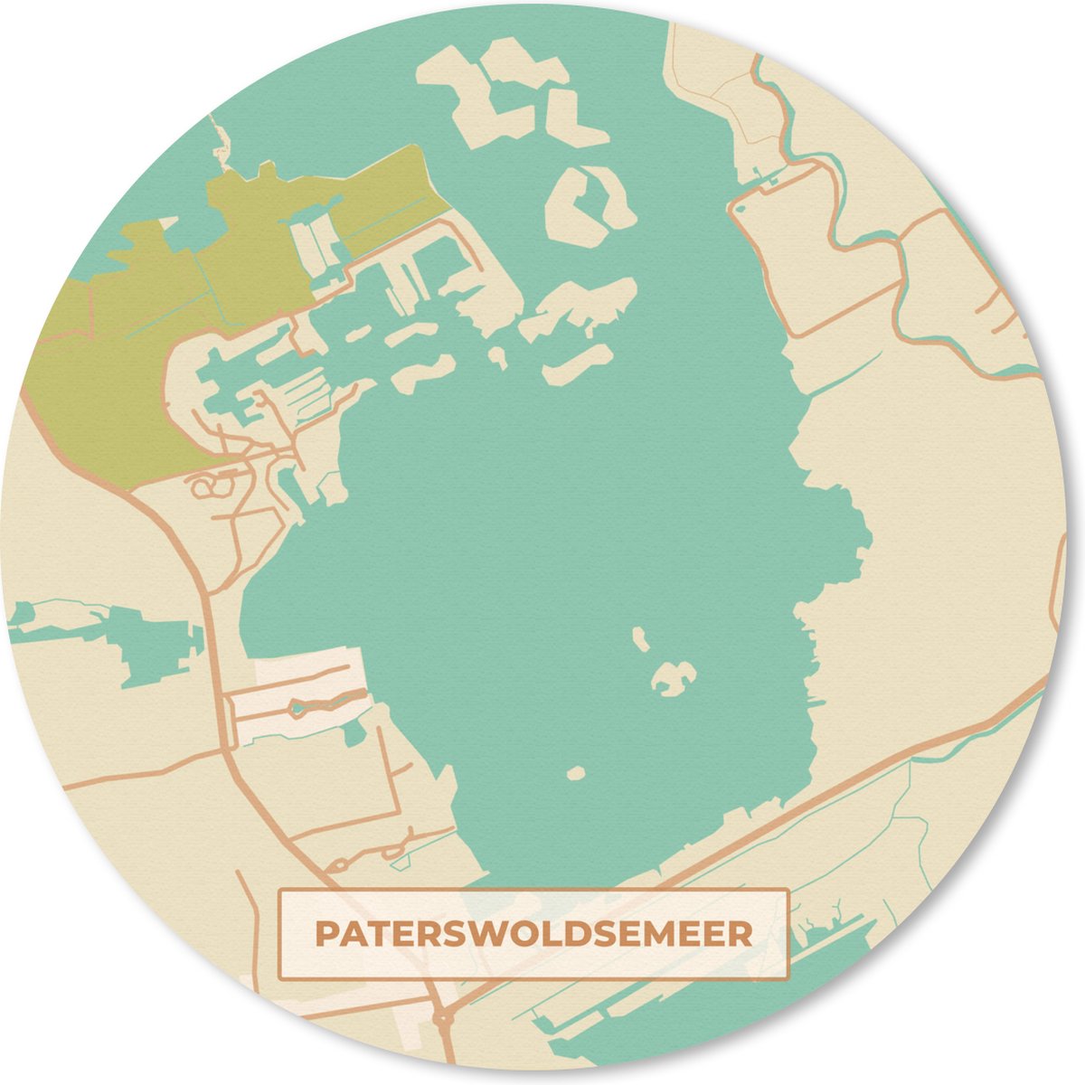 Muismat rond 50x50 cm - Mousepad Vintage - Paterswoldsemeer - Kaart - Stadskaart - Plattegrond - Ronde muismatten - Stadskaart