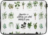 Laptophoes 13 inch - Quotes - Spreuken - Happiness is... watching your plant starting to grow - Laptop sleeve - Binnenmaat 32x22,5 cm - Zwarte achterkant