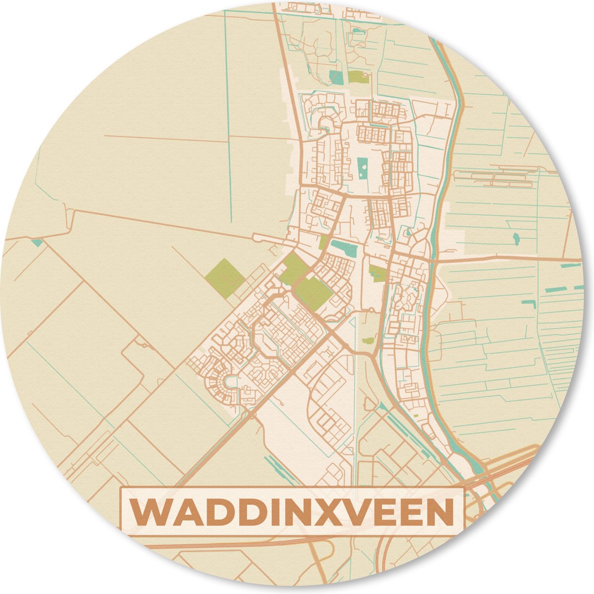 Muismat rond 30x30 cm - Mousepad Waddinxveen - Stadskaart - Kaart - Plattegrond - Vintage - Ronde muismatten - Stadskaart