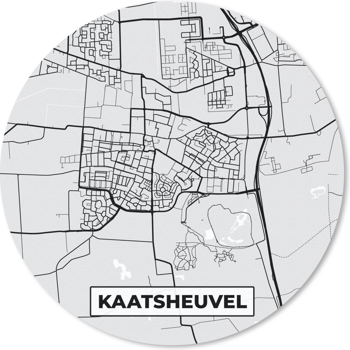Muismat - Mousepad - Rond - Kaart - Plattegrond - Stadskaart - Kaatsheuvel - 40x40 cm - Ronde muismat