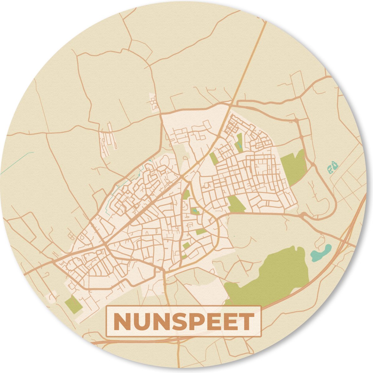 Muismat rond 30x30 cm - Mousepad Nunspeet - Kaart - Plattegrond - Stadskaart - Ronde muismatten - Stadskaart
