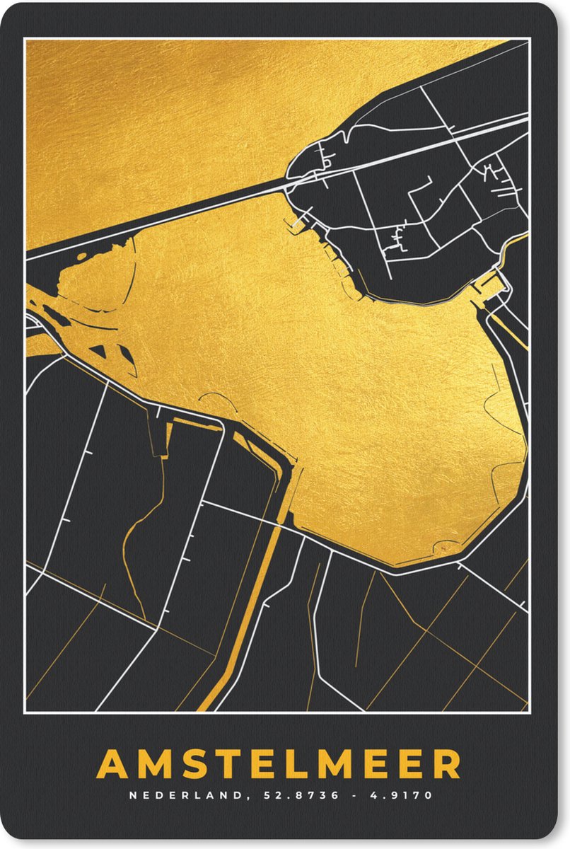 Muismat - Mousepad - Kaart - Plattegrond - Stadskaart - Goud - Amstelmeer - 18x27 cm - Muismatten