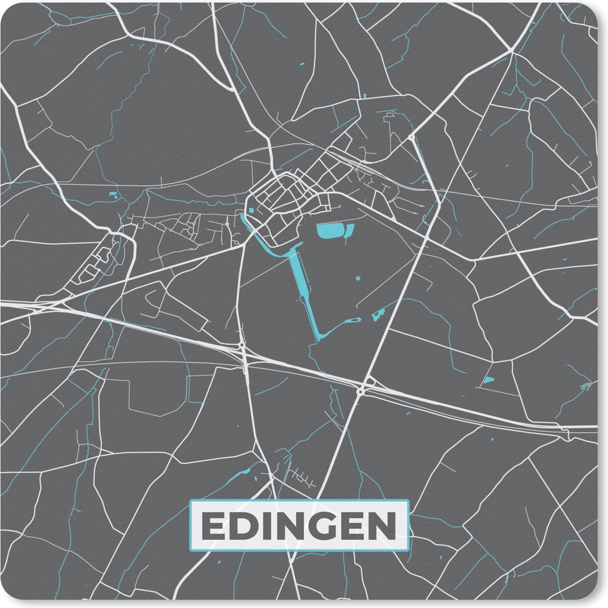 Muismat 20x20 cm - Mousepad Stadskaart – Grijs - Kaart – Edingen – België – Plattegrond - Muismatten - Stadskaart