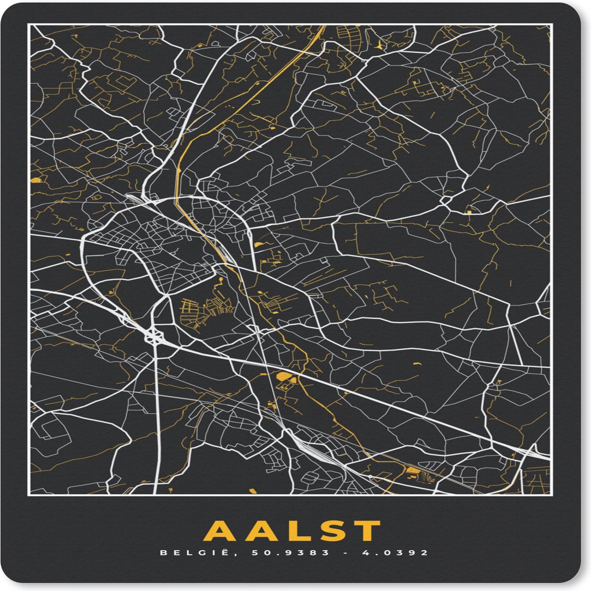 Muismat 30x30 cm - Mousepad Aalst - Goud - Stadskaart - Plattegrond - Kaart - Muismatten - Stadskaart