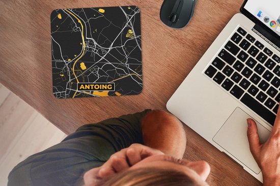 Muismat 20x20 cm - Mousepad Antoing - Kaart - Goud - Plattegrond - Stadskaart - Muismatten - Stadskaart