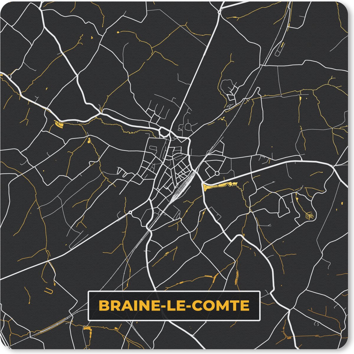 Muismat 20x20 cm - Mousepad Stadskaart - Braine-le-Comte - Kaart - Goud - Plattegrond - Muismatten - Stadskaart