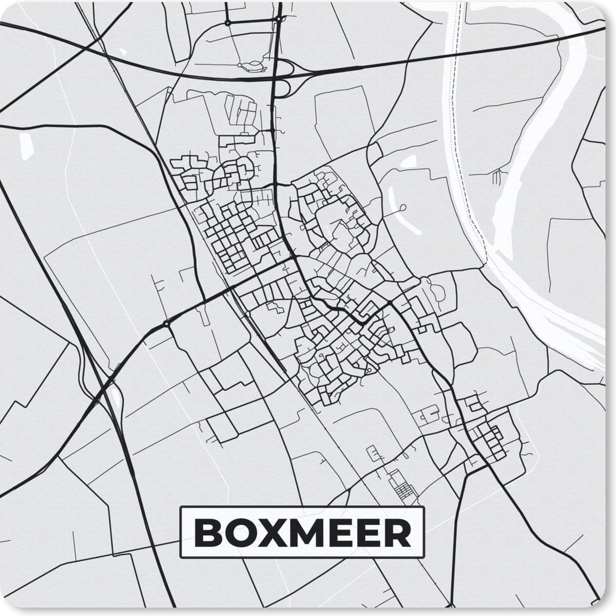 Muismat 20x20 cm - Mousepad Boxmeer - Plattegrond - Kart - Stadskaart - Muismatten - Stadskaart