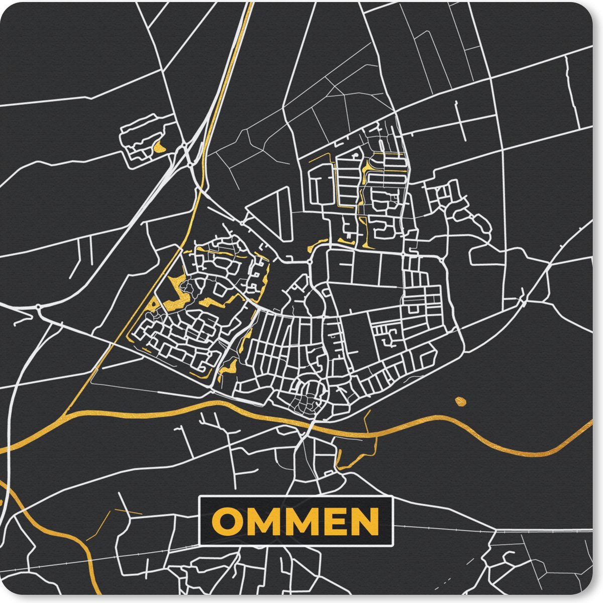 Muismat Klein - Ommen - Plattegrond - Kaart - Goud - Stadskaart - 20x20 cm