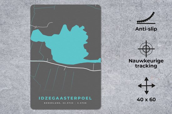 Muismat - Mousepad - Plattegrond - Friesland - Stadskaart - Nederland - Idzegaasterpoel - Kaart - 40x60 cm - Muismatten