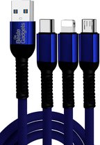 De Beste Gadgets Oplaadkabel 3 in 1 Blauw - Lightning/USB-C/MicroUSB - Geschikt voor iPhone, iPad en Android apparaten