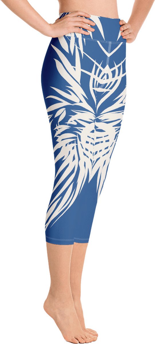 Sportlegging - Capri 3/4 - design Tiger Power Up - High Waist - Dry Fit - High Performance - 4way stretch- unieke print - UPF 50+ - Hardloop - Yoga - Fitness - Dans - Pilates - Training - sportbroek - klassiekblauw wit - maat S — afbeelding 5