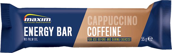 Maxim Energy Bar Cappuccino Caffeine - 15 x 55g - Energiereep met muesli, gedroogd fruit, cappuccinosmaak en chocolade voetje - 15 energierepen Cappuccino - Bevat cafeïne voor een extra energie kick - Eet makkelijk weg en levert snel energie
