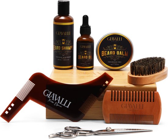 Set de soin de barbe Giavalli de barbe de Luxe avec huile, baume,  shampoing, brosse,... | bol.com