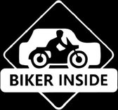 Biker inside road sign sticker voor op de auto - Auto stickers - Auto accessoires - Stickers volwassenen - 21 x 22 cm - Wit - 221