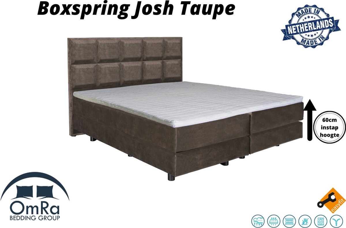 Omra Bedding - Complete boxspring - Josh Taupe - 300x210 cm - Inclusief Topdekmatras - Hotel boxspring
