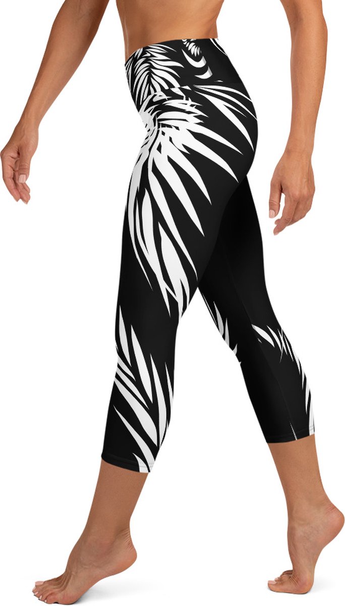 Sportlegging - Capri 3/4 - design Tiger Power Up - High Waist - Dry Fit - High Performance - 4way stretch - unieke print - UPF 50+ - Hardloop - Yoga - Fitness - Dans - Pilates - Training - sportbroek - zwart wit - maat XS — afbeelding 5