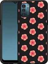 Nokia G11/G21 Hoesje Zwart Hawaiiaanse Bloemen - Designed by Cazy