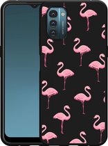 Nokia G11/G21 Hoesje Zwart Flamingo - Designed by Cazy