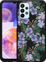 Hoesje Zwart Geschikt voor Samsung Galaxy A23 Purple Flowers