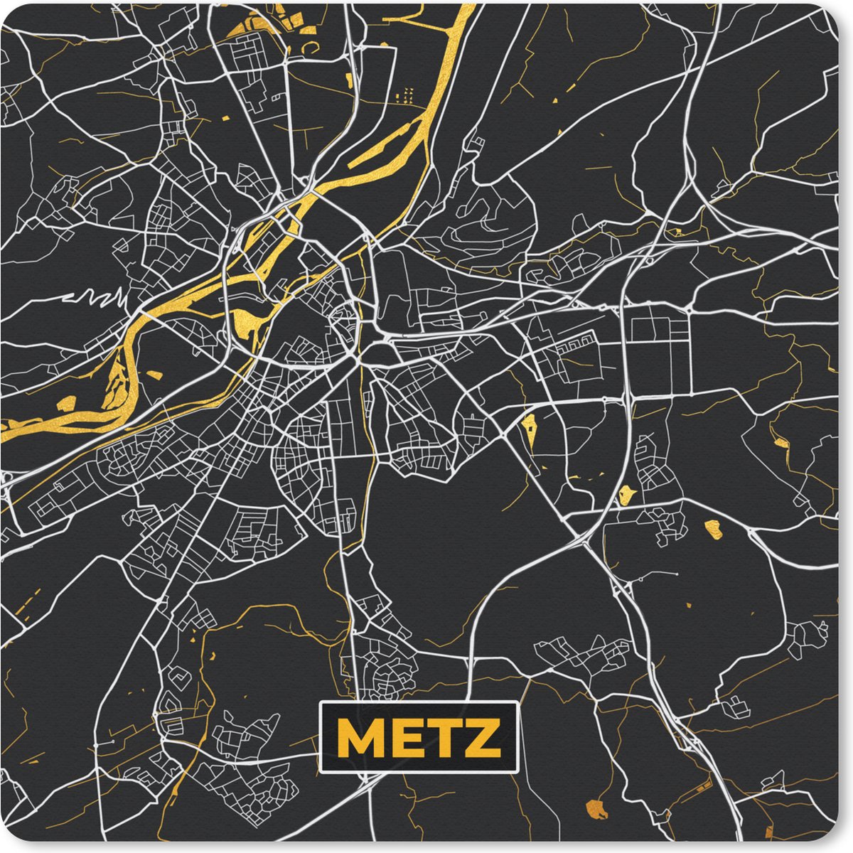 Muismat 30x30 cm - Mousepad Plattegrond - Metz - Stadskaart - Frankrijk - Kaart - Muismatten - Stadskaart