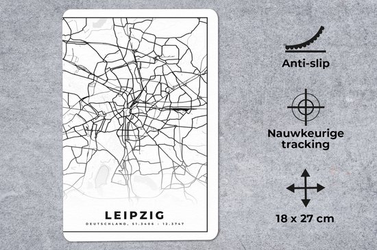 Muismat 18x27 cm - Mousepad Leipzig - Plattegrond - Kaart - Stadskaart - Muismatten - Stadskaart