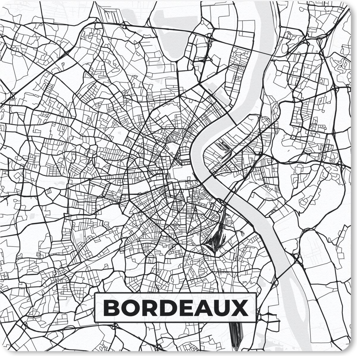 Muismat 30x30 cm - Mousepad Kaart - Plattegrond - Bordeaux - Frankrijk - Stadskaart - Zwart wit - Muismatten - Stadskaart