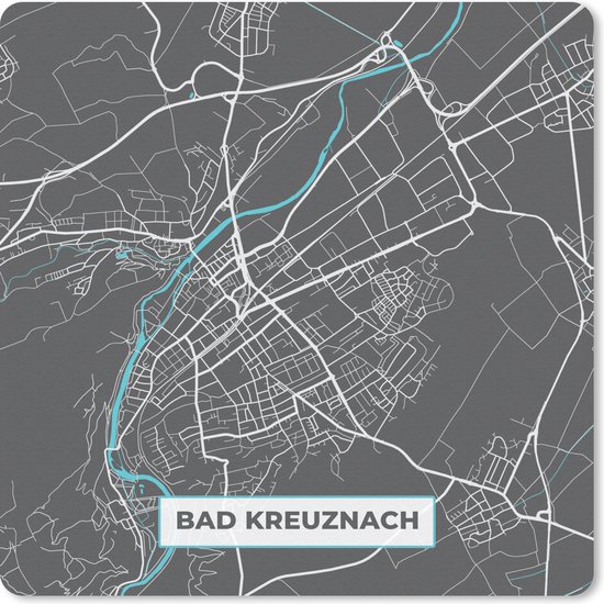 Muismat - Mousepad - Bad Kreuznach – Stadskaart – Blauw – Plattegrond – Stadskaart – Kaart - Duitsland - 30x30 cm - Muismatten - MousePadParadise