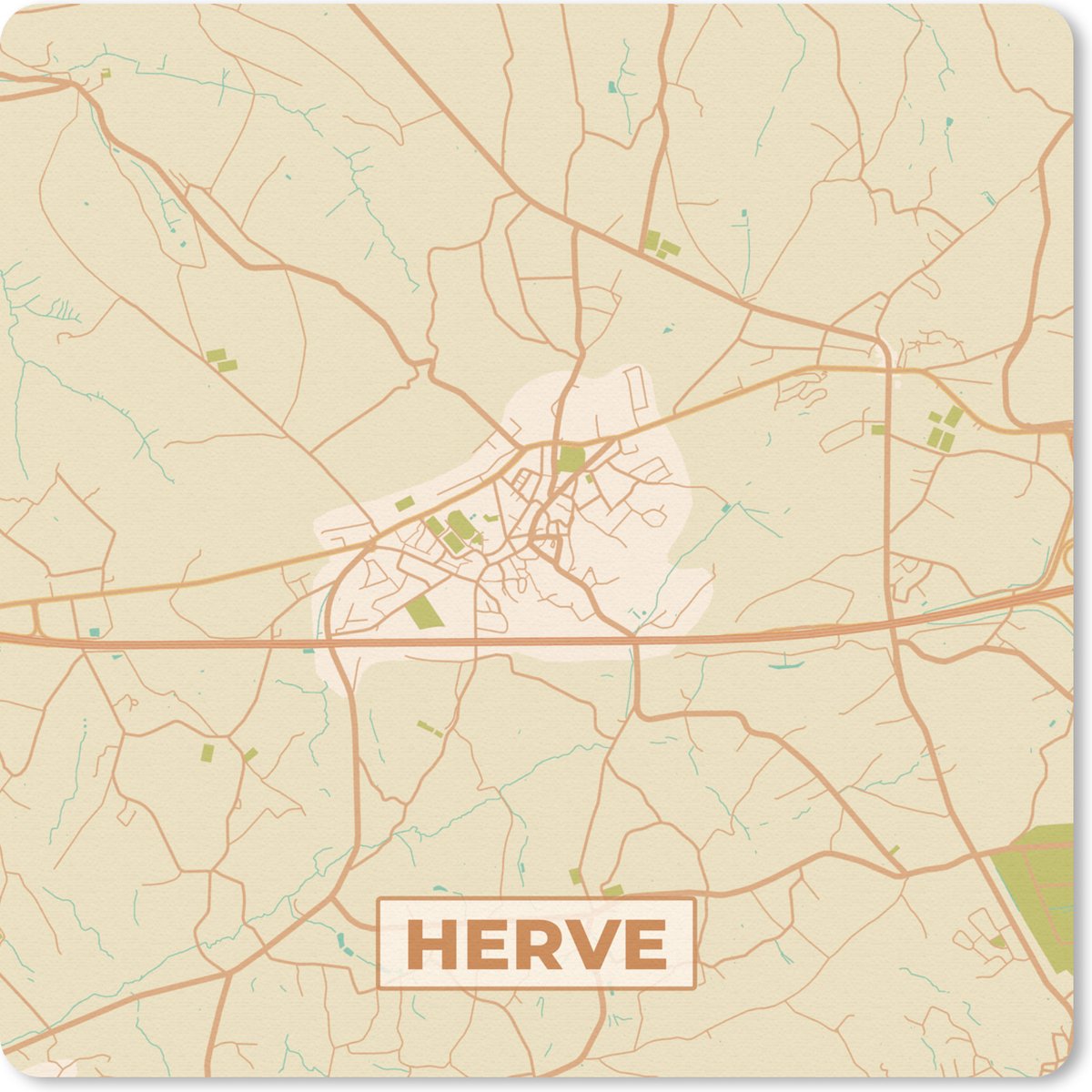 Muismat 20x20 cm - Mousepad België - Plattegrond - Kaart - Stadskaart - Herve - Muismatten - Stadskaart