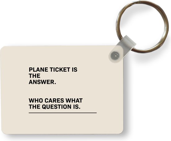 Sleutelhanger - Spreuken - Quotes - Plane ticket is the answer - Who cares what the question is - Reizen - Uitdeelcadeautjes - Plastic