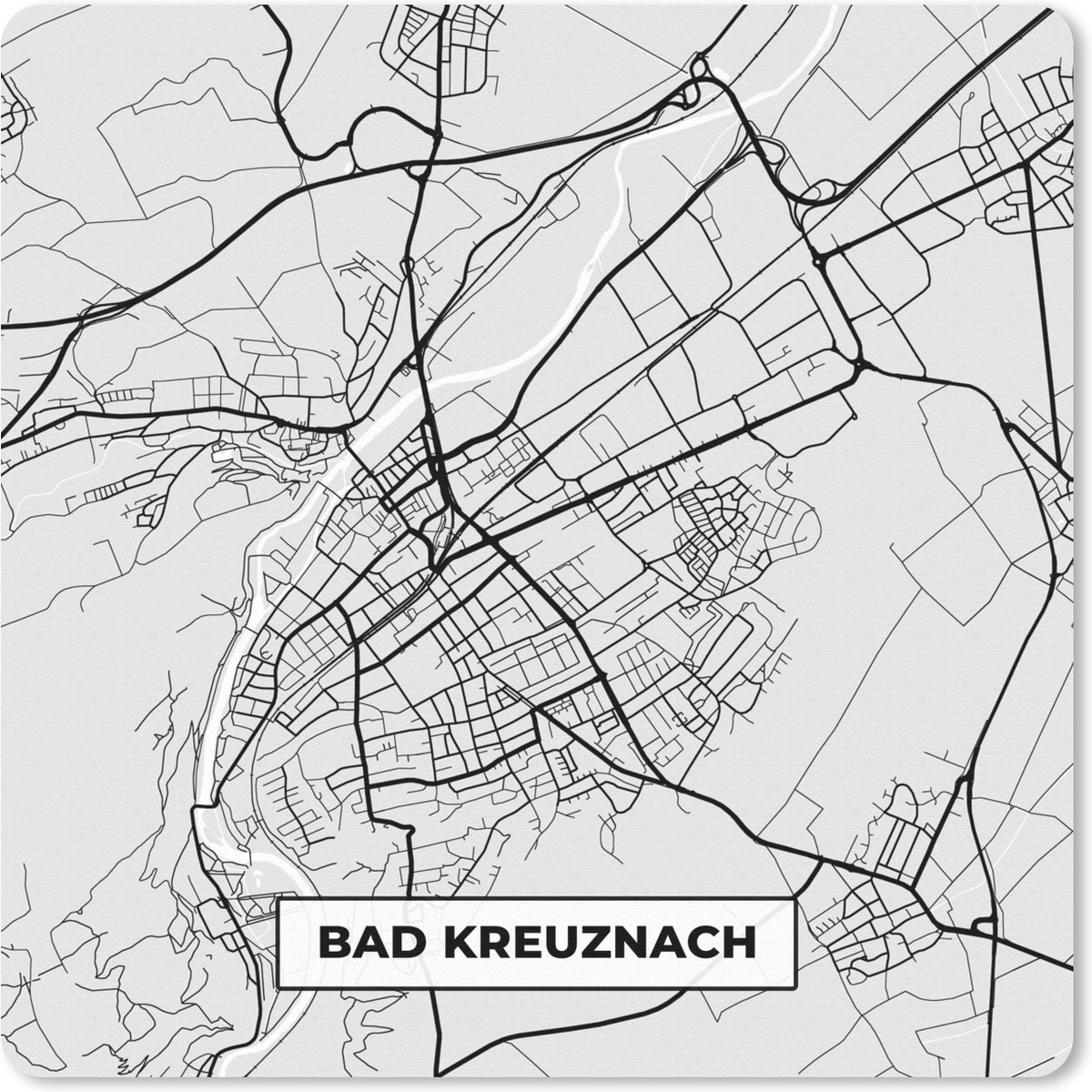 Muismat - Mousepad - Stadskaart - Bad Kreuznach - Kaart - Duitsland - Plattegrond - 30x30 cm - Muismatten