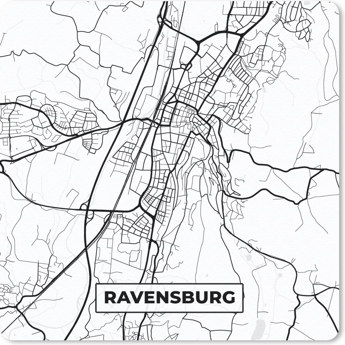 Muismat 20x20 cm - Mousepad Ravensburg - Plategrond - Stadskaart - Kaart - Muismatten