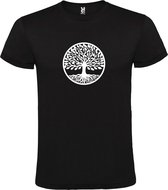 Zwart T shirt met print van " mooie Levensboom " print Wit size L