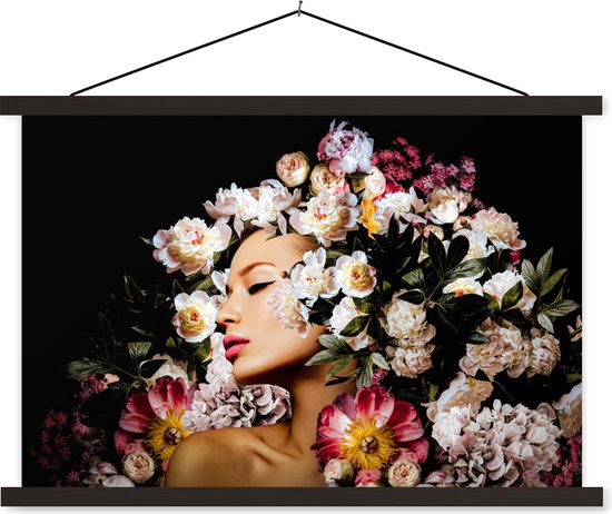 Porte-affiche avec affiche - Affiche scolaire - Femmes - Fleurs - Roses - Portrait - 60x40 cm - Lattes noires