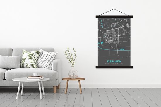 Porte-affiche avec affiche - Affiche scolaire - Carte - Drunen - Plan d'étage - Plan de la ville - 120x180 cm - Lattes noires