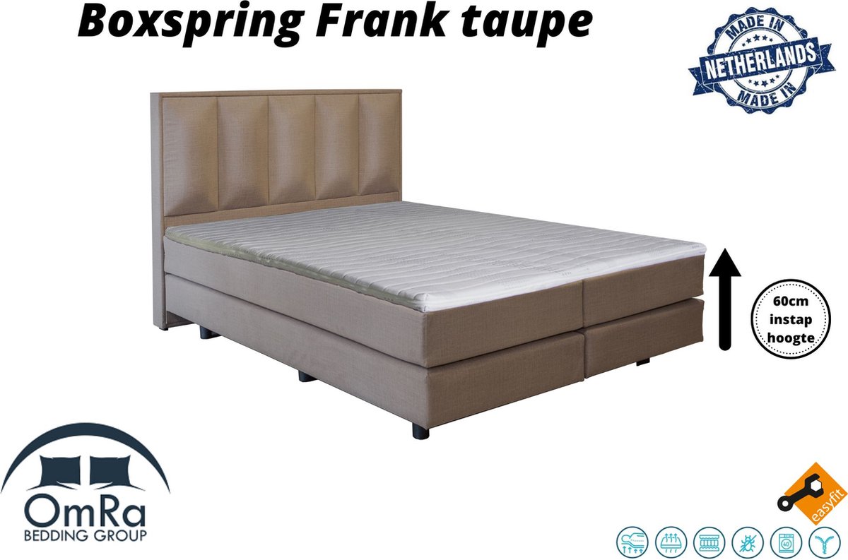 Omra Bedding - Complete boxspring - Frank Taupe - 120x190 cm - Inclusief Topdekmatras - Hotel boxspring