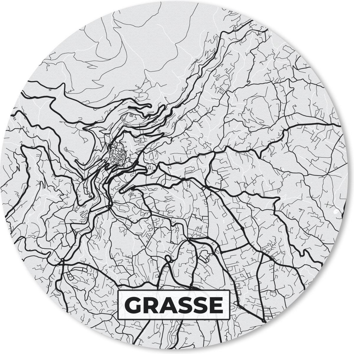 Muismat rond 30x30 cm - Mousepad Kaart - Stadskaart - Grasse - Plattegrond - Frankrijk - Ronde muismatten - Stadskaart