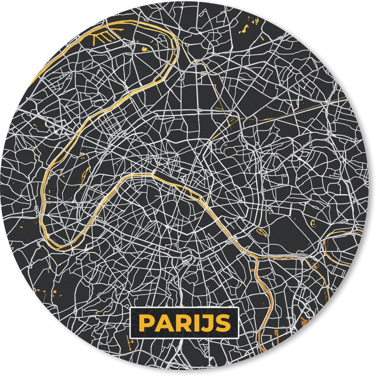 Muismat rond 30x30 cm - Mousepad Kaart - Parijs - Stadskaart - Goud - Plattegrond - Ronde muismatten - Stadskaart
