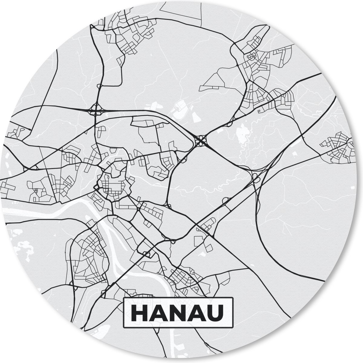 Muismat rond 50x50 cm - Mousepad Plattegrond - Hanau - Kaart - Stadskaart - Duitsland - Ronde muismatten - Stadskaart
