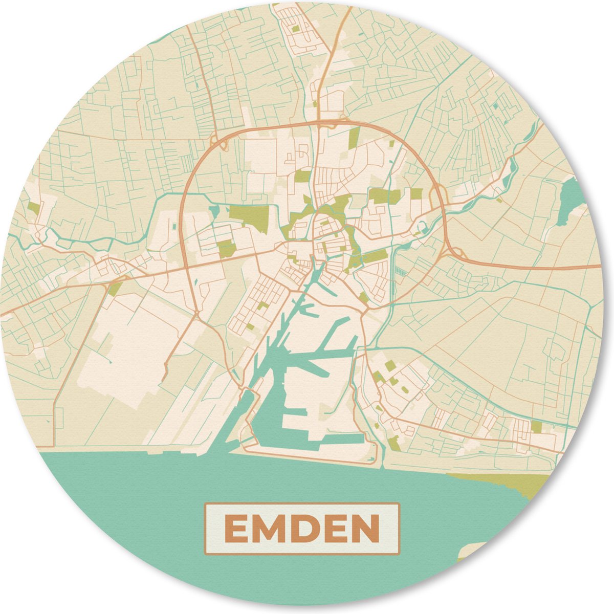 Muismat rond 20x20 cm - Mousepad Plattegrond - Kaart - Stadskaart - Emden - Vintage - Ronde muismatten - Stadskaart